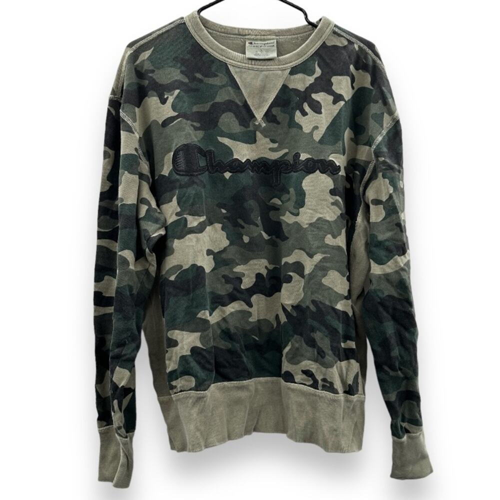 Champion Men's‎ Green Tan Black Camo Pullover Long Sleeve Sweatshirt Size L